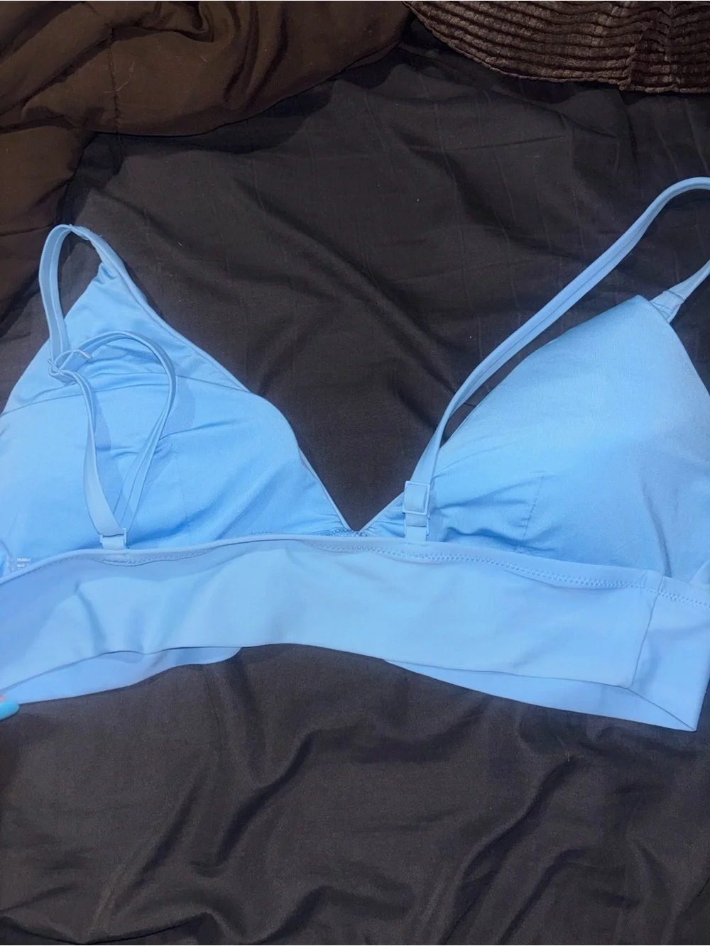 Light Blue Triangle Bikini Top with Adjustable Spaghetti Straps